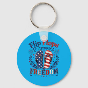 Flip Flops Fireworks Dom Usa Flag Summer 4th Of Keychain