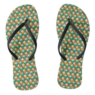 Flip Flops - Green and Gold Diamond Shapes