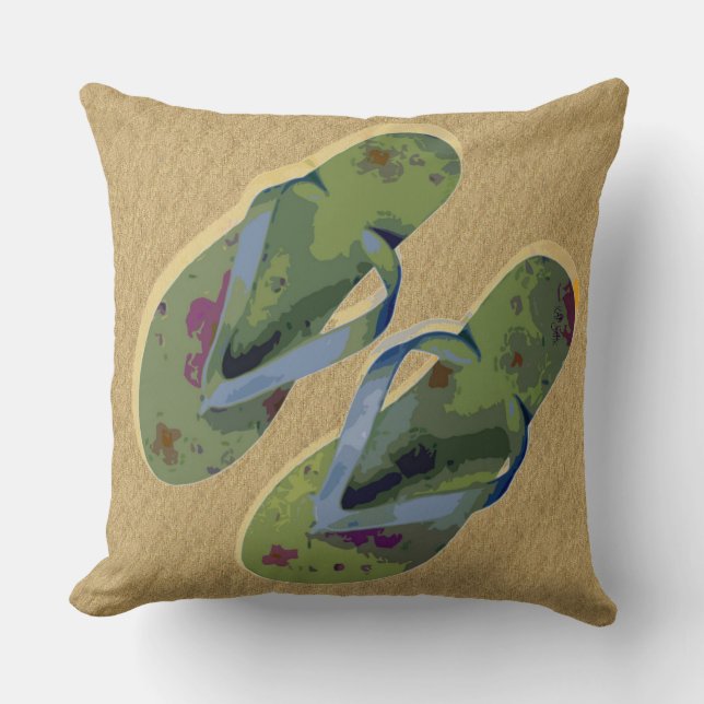 Flip Flops (green) Throw Pillow (Front)