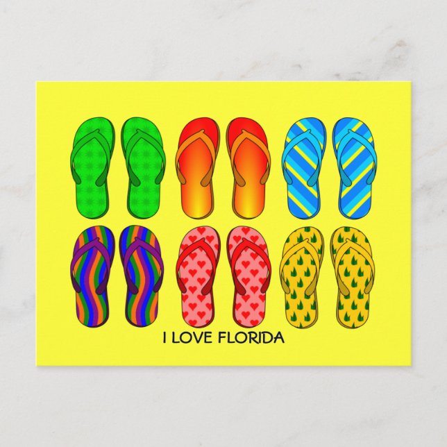 Flip Flops, "I Love Florida" colourful Postcard (Front)