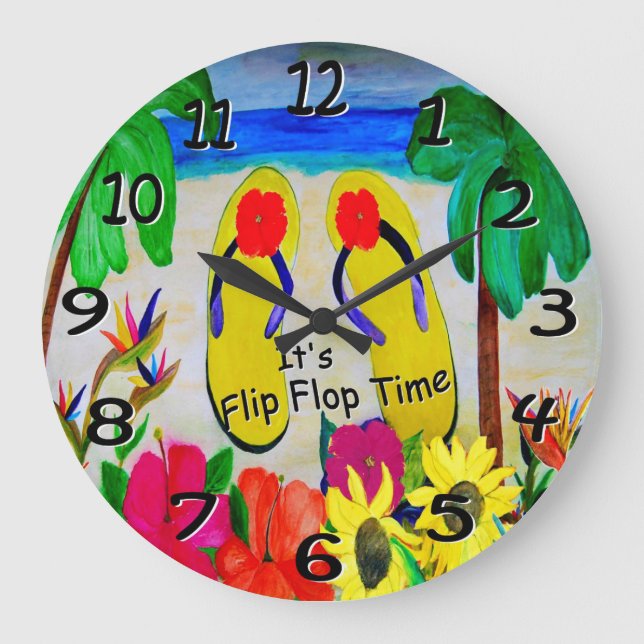 Flip flops island time wall clock. large clock (Front)
