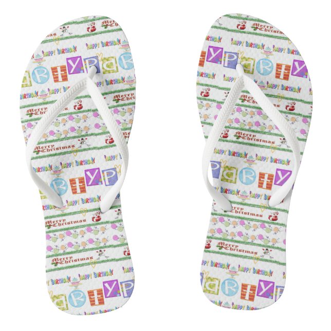Flip Flops Merry Christmas Happy Birthday (Footbed)