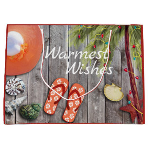 Flip Flops n Palm Tree with Christmas Lights Beach Large Gift Bag