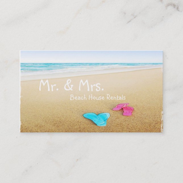 Flip Flops on Beautiful Beach Vacation Rental Business Card (Front)
