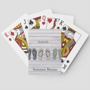 Flip flops on boardwalk   playing cards