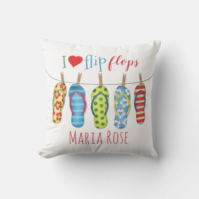 Flip Flops Personalized Beach Tropical Colourful Throw Pillow (Front)