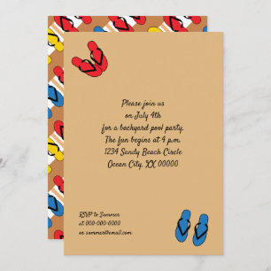 Flip Flops Primary Colours Stripes Summer Party Invitation