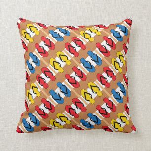 Flip Flops Primary Colours Stripes Throw Pillow