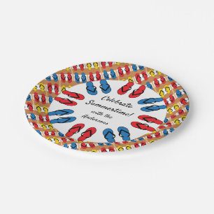 Flip Flops Primary Stripe Summer Party Personalize Paper Plate