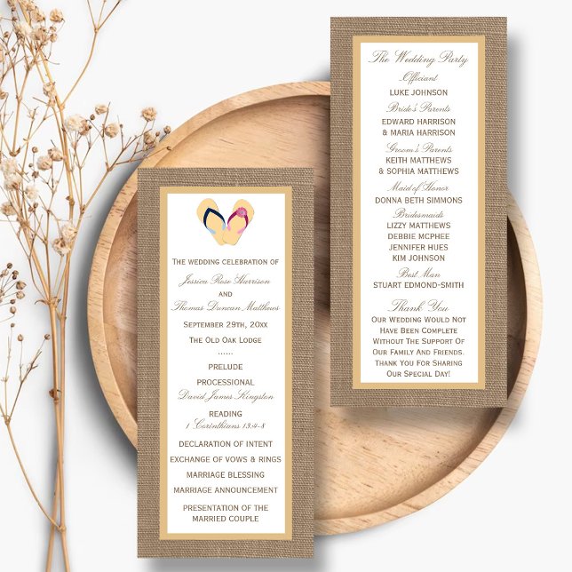 Flip-Flops Sandy Beach Burlap Wedding Program (Creator Uploaded)