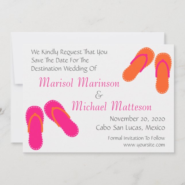 Flip Flops Save The Dates (Hot Pink / Orange) Date (Front)