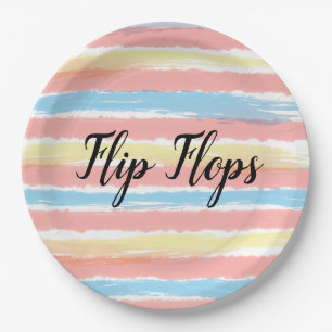 Flip Flops Typography Yellow Pink Blue Stripes Paper Plate