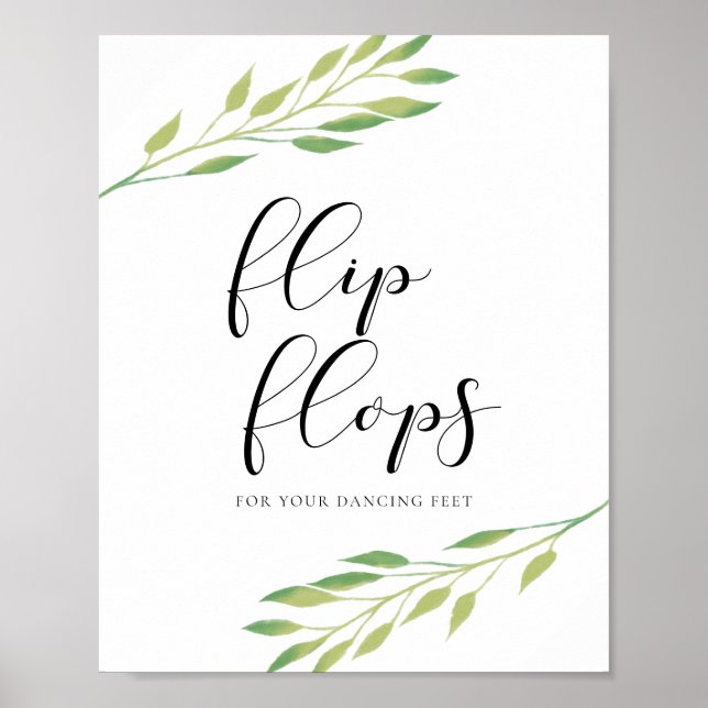 Flip flops Watercolor green leaves wedding sign (Front)