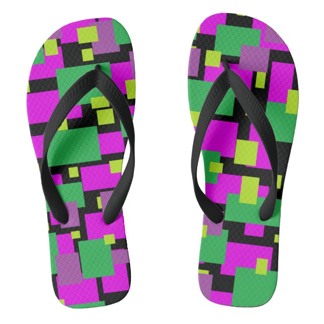 Flip Flops With Green and Purple Geometric Print (Footbed)