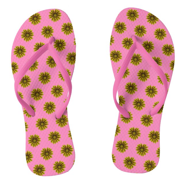 flip flops with small yellow sunflowers on pink (Footbed)