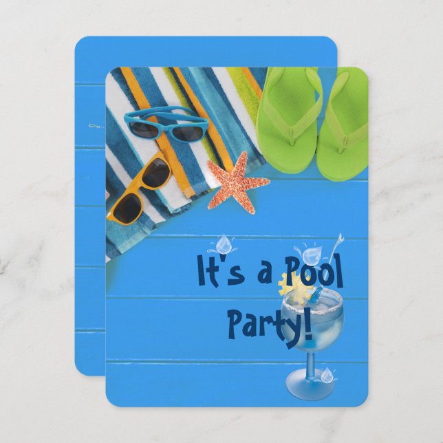 flip-flops with towel Pool Party Invitation (Front/Back)