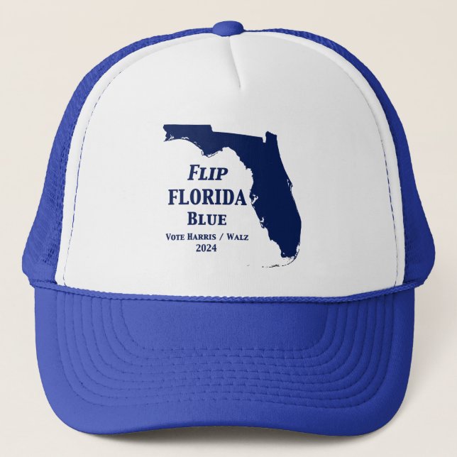 Flip Florida Blue in 2024 Square Sticker Trucker Hat (Front)