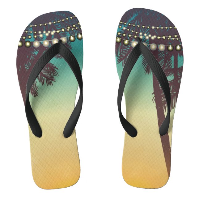 Flipflop Sandals Beach Sunset Palm Tree String Lig (Footbed)