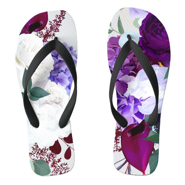 Flipflop Sandals Lavender Hibiscus on White (Footbed)