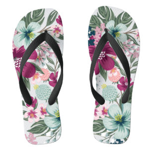 Flipflop Sandals Tropical Flowers on White
