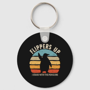 Flippers Up I Stand With The Penguins Retro Sunset Keychain
