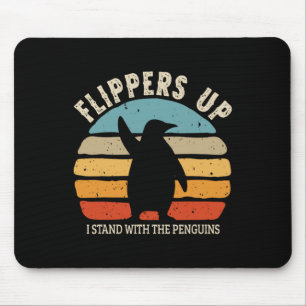 Flippers Up I Stand With The Penguins Retro Sunset Mouse Pad