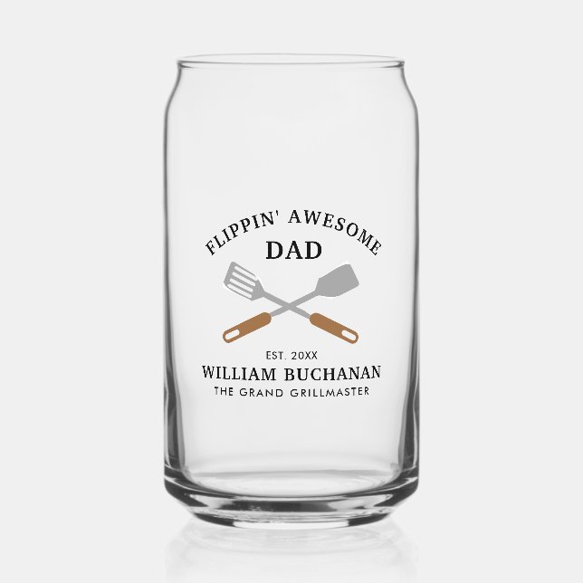 Flippin Awesome Dad BBQ Father Personalized Can Glass (Front)