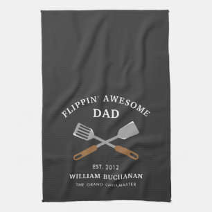Flippin Awesome Dad BBQ Father Personalized Kitchen Towel