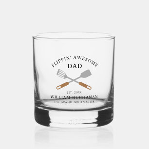 Flippin Awesome Dad BBQ Father Personalized Whiskey Glass