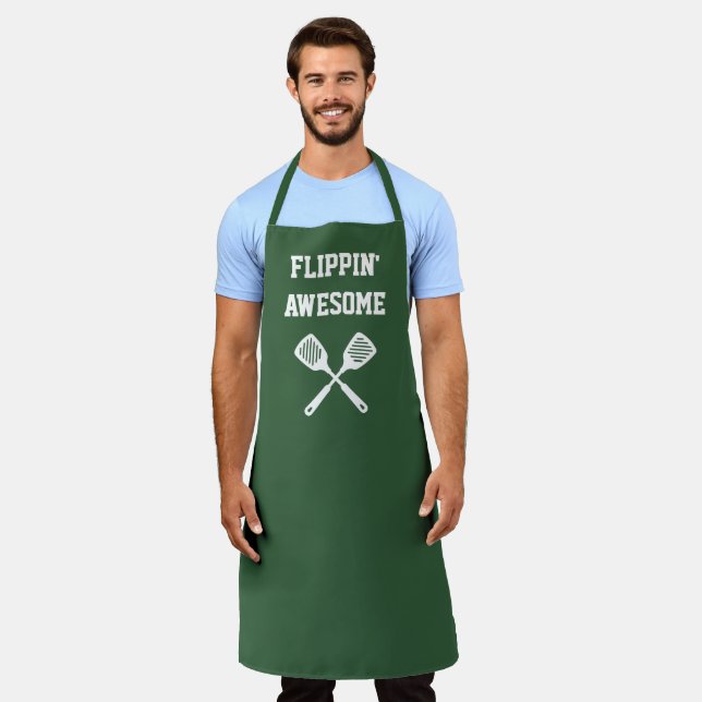 Flippin Awesome Funny Hunter Green Grilling Apron (Worn)