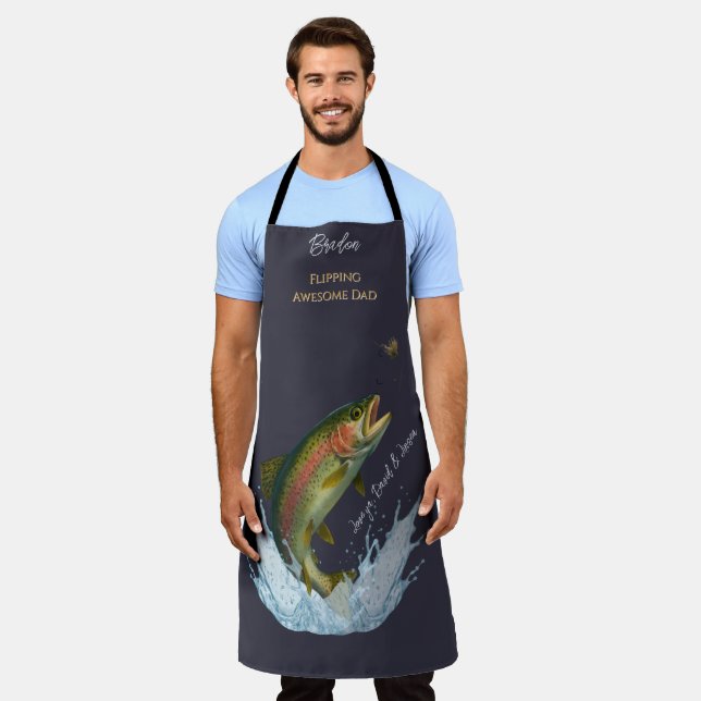 Flipping Awesome Dad Fly Fishing kids names Apron (Worn)