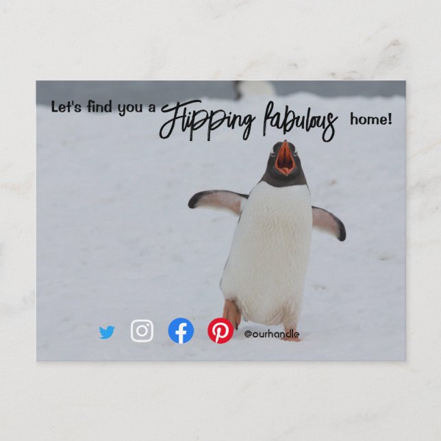 flipping fabulous real estate agent penguin postca postcard (Front)