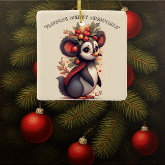 Flipping Flapping Merry Christmas Penguin Quirky Ceramic Ornament