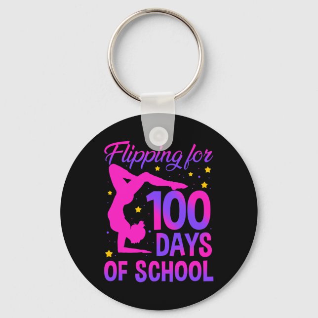 Flipping For 100 Days Of School Gymnastics Gymnast Keychain (Front)