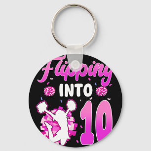 Flipping Into 10 Cheerleader 10th Birthday Girl Ch Keychain