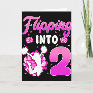Flipping Into 2 Cheerleader 2nd Birthday Girl Chee Card