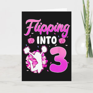 Flipping Into 3 Cheerleader 3rd Birthday Girl Chee Card