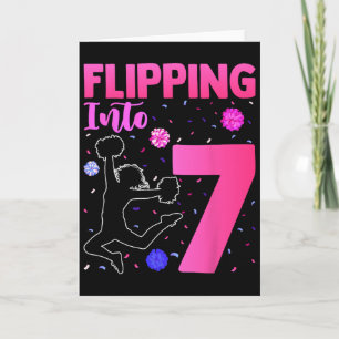 Flipping Into 7 Cheerleader 7th Birthday Girl Chee Card