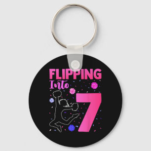 Flipping Into 7 Cheerleader 7th Birthday Girl Chee Keychain