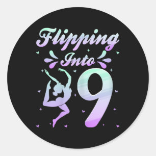 Flipping Into 9 Gymnast Gymnastics 9th Birthday Pa Classic Round Sticker