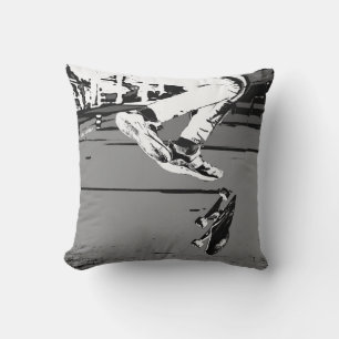 Flipping the Board - Skateboarder Round Clock Throw Pillow