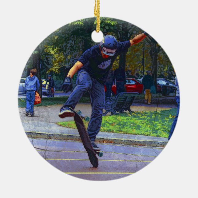 Flipping The Deck  -  Skateboarder Ceramic Ornament (Back)