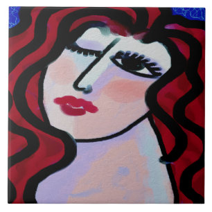Flirt Abstract Digital Portrait of a Woman Tile