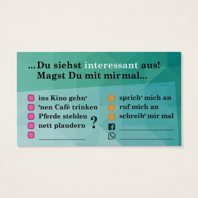 Flirt card "Interesting.." with contact fields (Back)