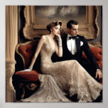 Flirting An Art Deco Couple Poster<br><div class="desc">Flirting is an image of a gorgeous couple in the Art Deco period. They are sitting on a gorgeous divan with a elaborate framed portrait above them. They are beautifully dressed in formal ware. He is in a tuxedo and she is in a gown accented with exquisite lace. A beautiful...</div>