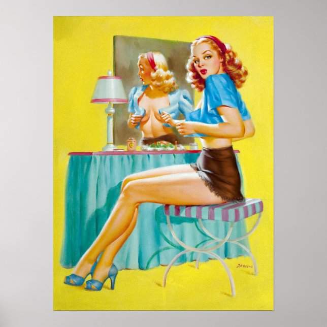 Flirting at Mirror Pin Up Poster (Front)