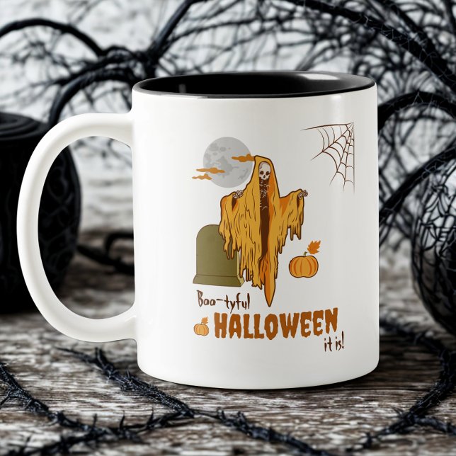 Flirting Skeleton Funny Pumpkin Booty Halloween Two-Tone Coffee Mug (Creator Uploaded)