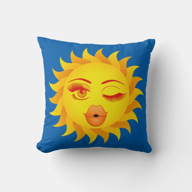 Flirting Sun Emoji, Sun Kiss, Sun Worshipers Throw Pillow (Front)