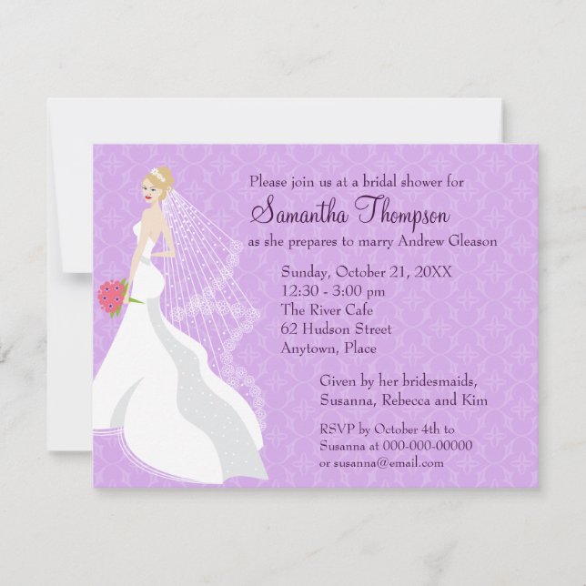 Flirty Blonde Lilac Bridal Shower Invitation (Front)