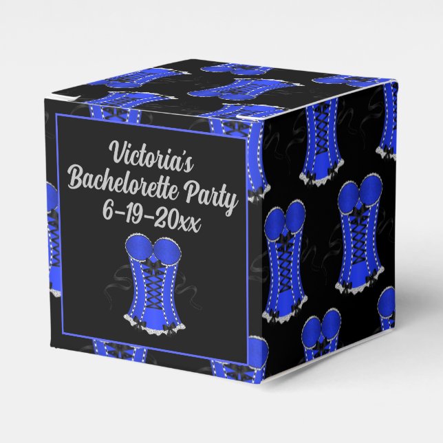 Flirty Blue Corset Cube Favor Box (Front Side)